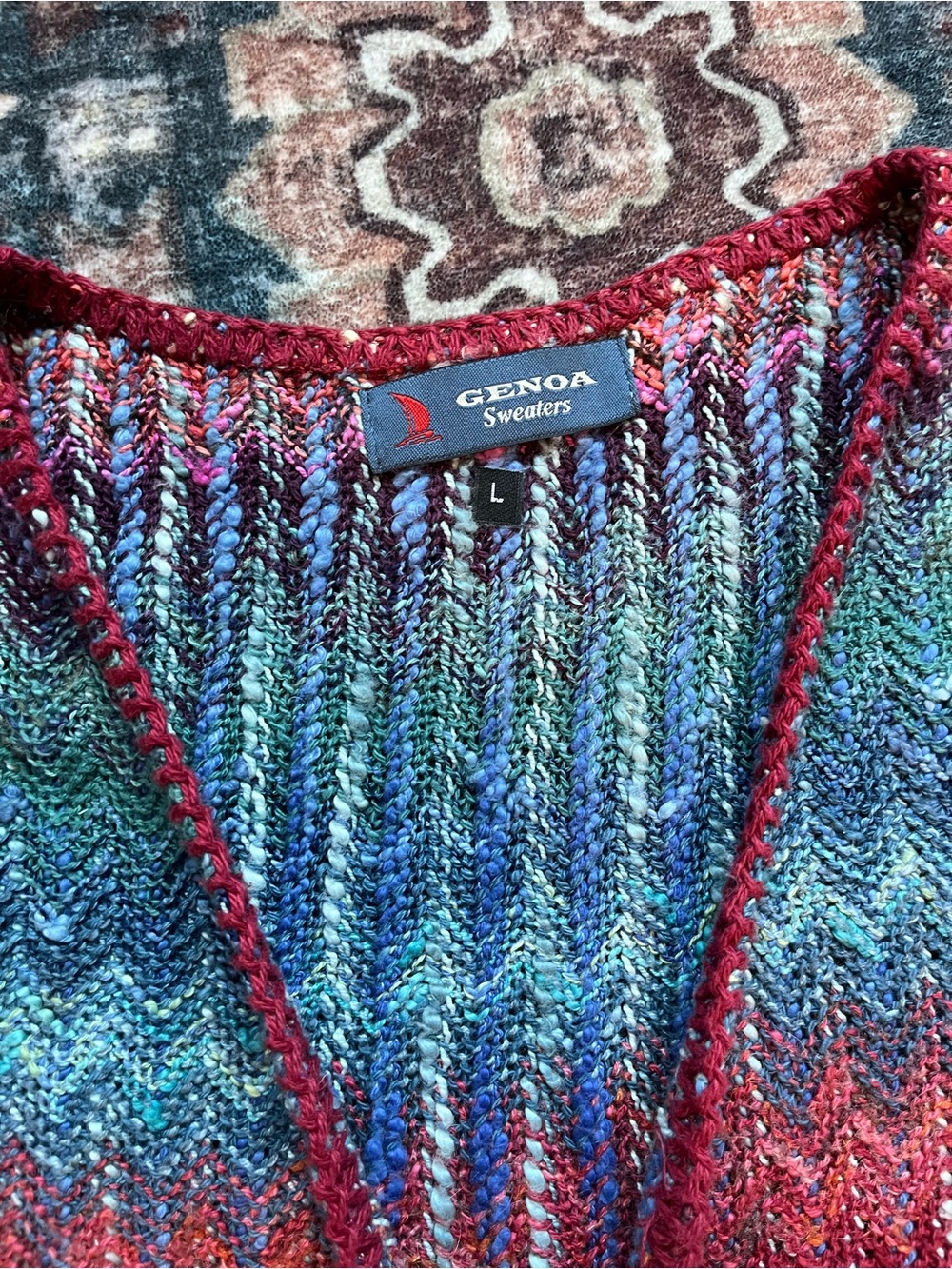Women Vintage Knit Multicolor Zigzag Vest XL - Picture 4 of 5